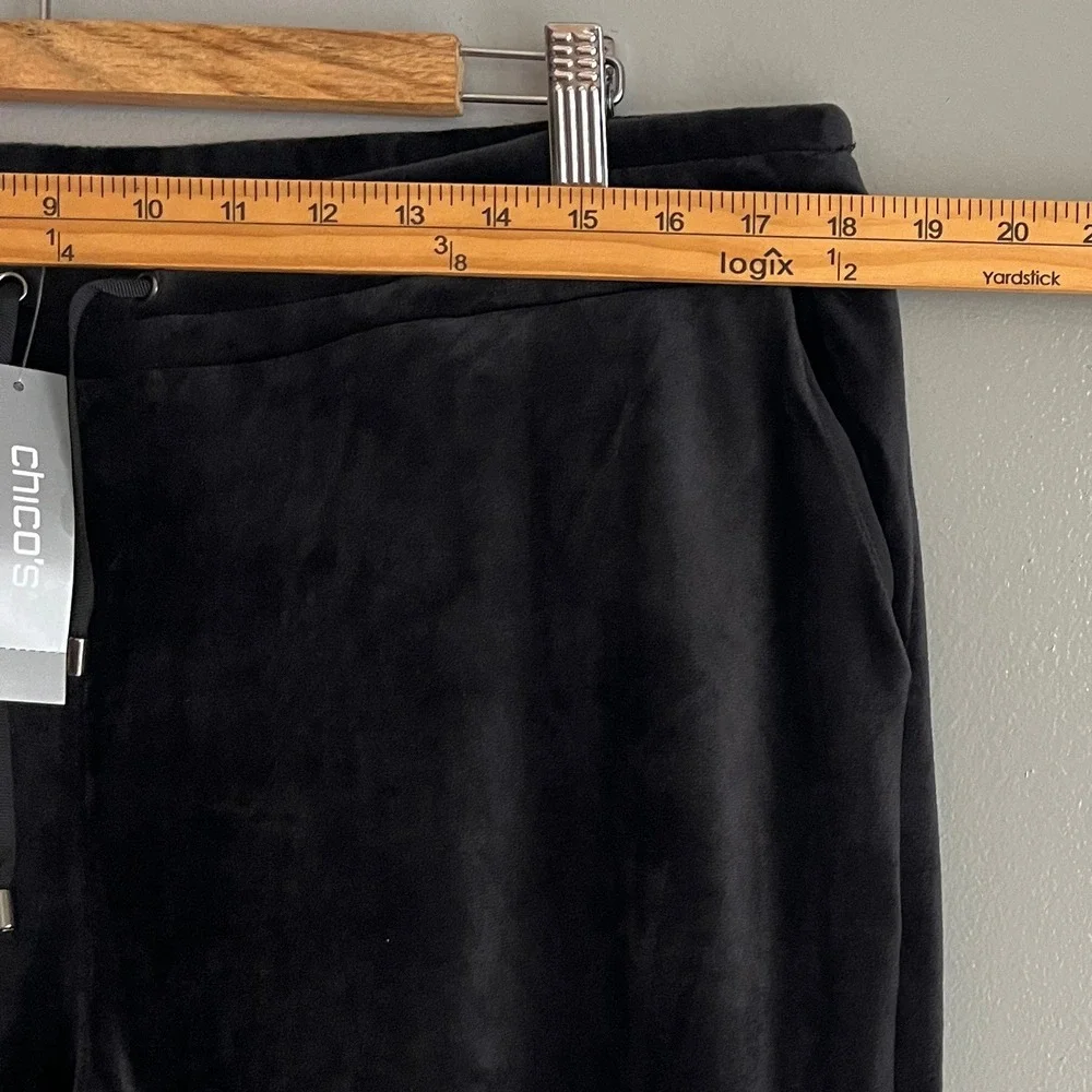 Chicos Weekends Velour Drawcord Pants Black Velvet Soft Lounge Size 2 Large NWT